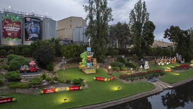 The West End Brewery Christmas riverbank display at Thebarton. Source: Peter Hoare