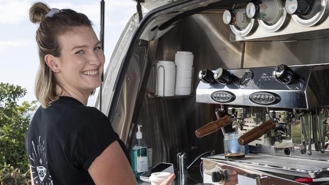 Heather McDougall poses for a photo at her coffee van on Dobroyd Scenic Dr, Balgowlah Heights. Picture: NCA NewsWire/ Monique Harmer