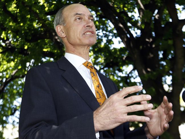 Minister Guy Barnett in Hobart speaking a press call on Parliament lawns ,picture;KIM EISZELE