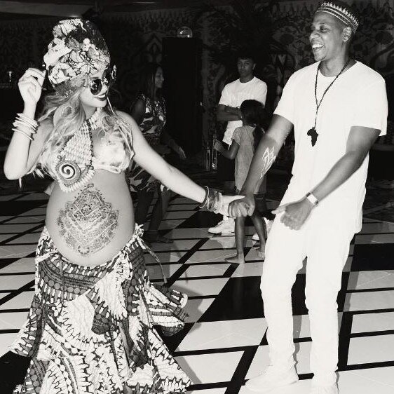 Pregnant Beyonce and Jay-Z celebrate the arrival of their twins at the Carter push party. Picture: @beyonce/Instagram