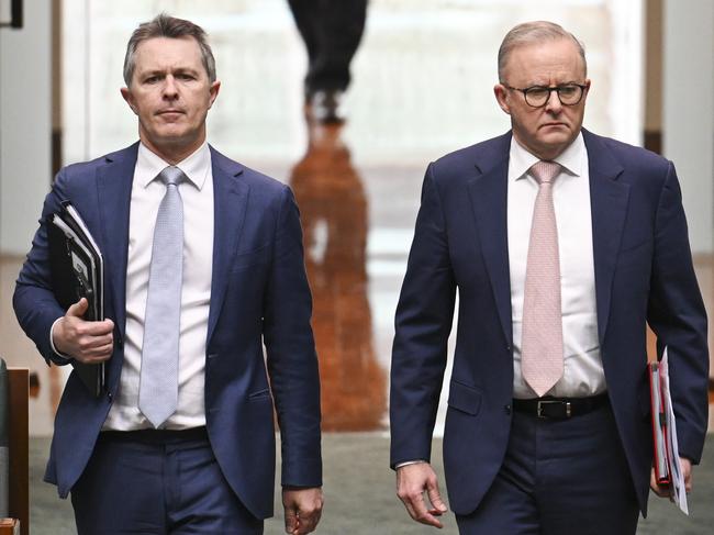 CANBERRA, Australia - NewsWire Photos - October 8, 2024: Jason Clare and Prime Minister Anthony Albanese during Question Time at Parliament House in Canberra. Picture: NewsWire / Martin Ollman