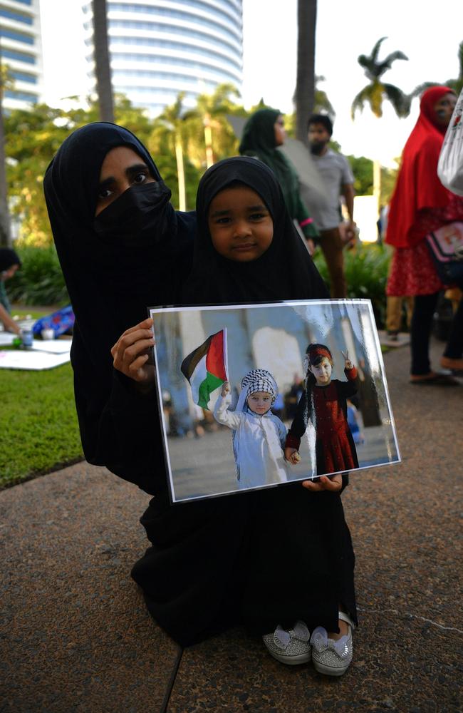 Aafiyah Syeda and Aisha Ali at a pro-Palestine protest outside of the NT Parliament house on Friday October 27 calling for a ceasefire 20-days into the Gaza conflict.