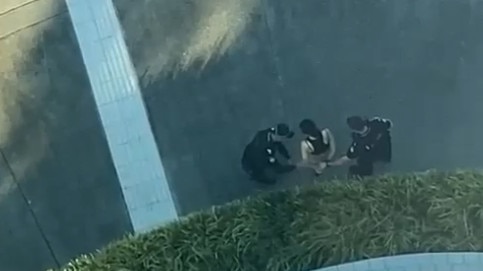 The scene of an alleged stabbing on the Cairns Esplanade on November 24. Police later charged 20-year-old Isabella Aneta Cisarova with attempted murder. Ms Cisarova is pictured here being placed under arrest. Picture: Supplied