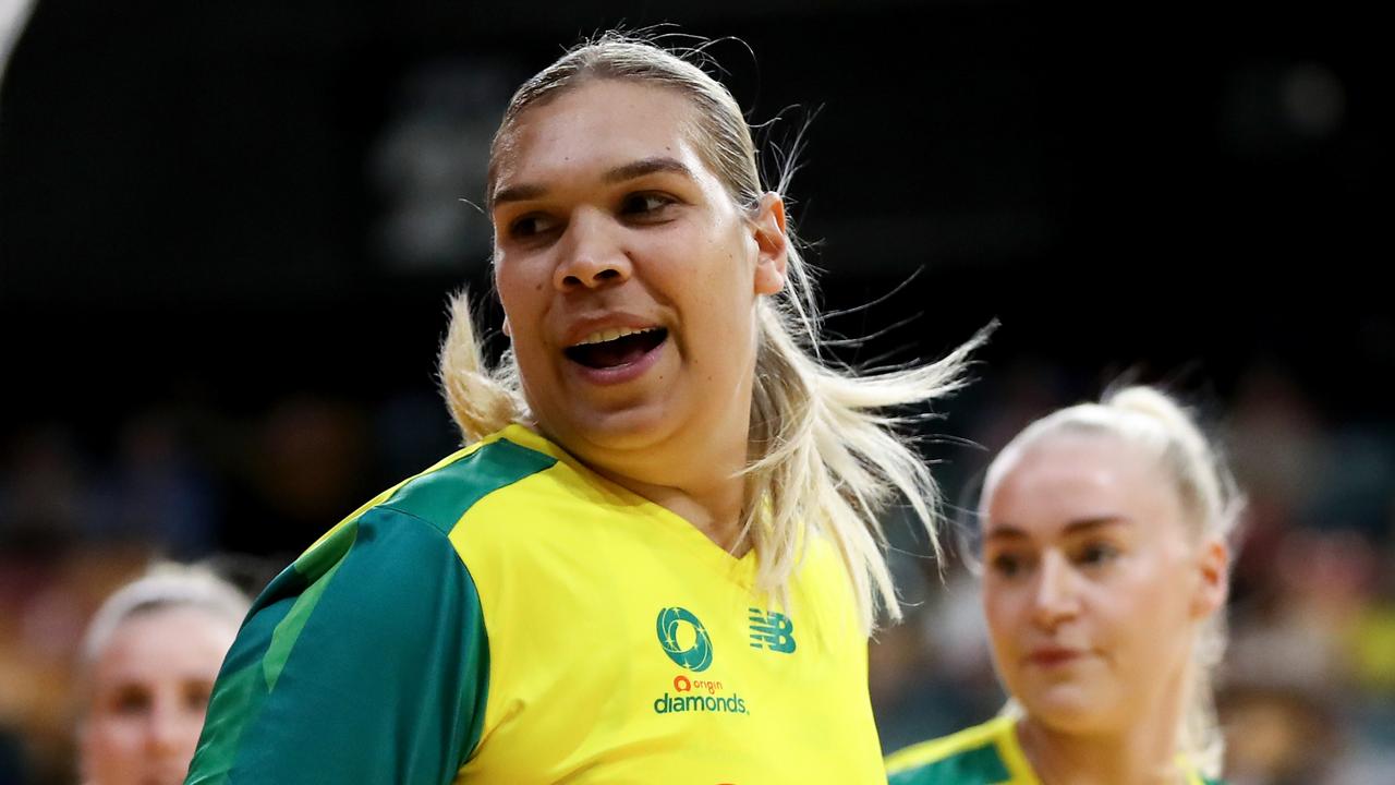 Donnell Wallam of the Australia Diamonds warms up. Picture: Brendon Thorne/Getty Images