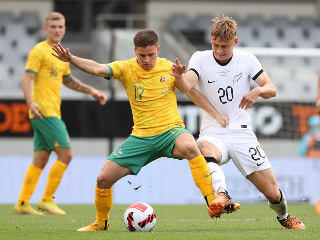 The Socceroos and New Zealand will battle for the ‘Soccer Ashes’ trophy. Picture: Fiona Goodall/Getty Images