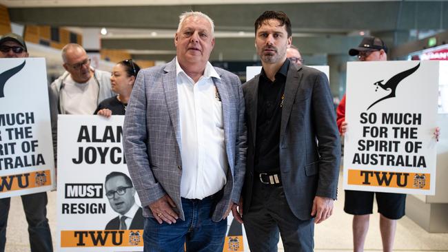 TWU national assistant secretary Nick McIntosh (right) at a Qantas protest in November 2022. Picture: NCA NewsWire / Christian Gilles