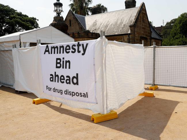 Signs alerting revellers at the New Year’s Eve in the Park festival about the amnesty bins. Picture: Nikki Short