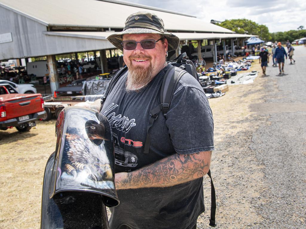 Tony Johnston picked up guards for his Harley-Davidson at the Toowoomba Swap hosted by Darling Downs Veteran and Vintage Motor Club at Toowoomba Showgrounds, Saturday, February 1, 2025. Picture: Kevin Farmer