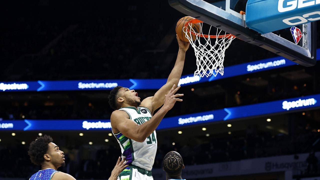 Giannis Antetokounmpo in action for the Milwaukee Bucks.