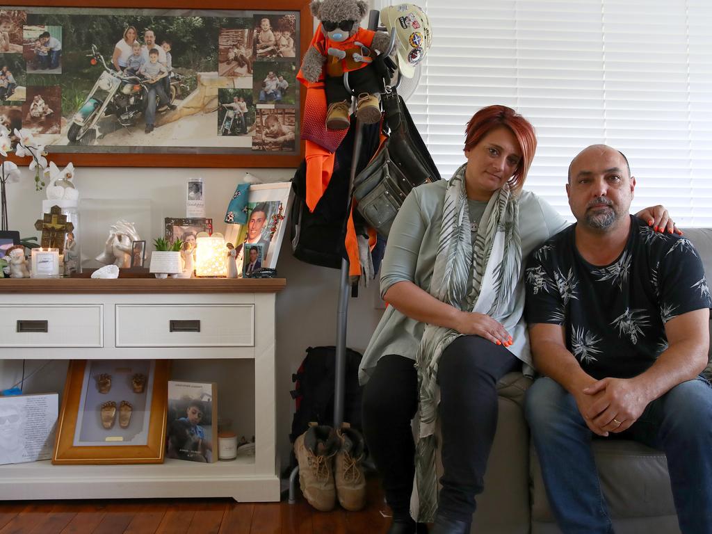 Patrizia and Rob Cassaniti pictured at their Castle Hill home on the first anniversary of their son Christopher's death. Picture: Toby Zerna