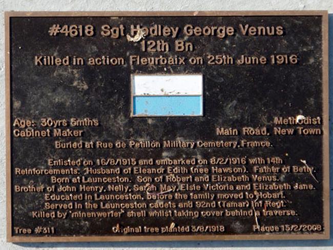 Sgt Venus’ plaque on the Soldiers’ Memorial Avenue.