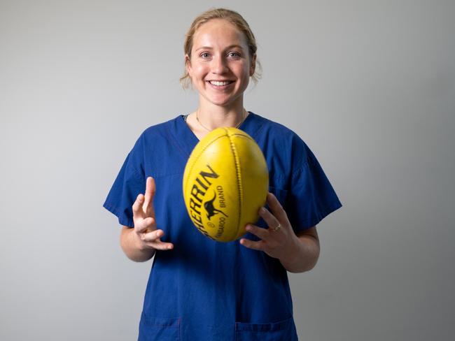 Lulu Pullar is representing North Melbourne in the AFLW grand final this weekend. During the week she continues her day job as a junior doctor at Sunshine Hospital., ,  Picture: Western Health