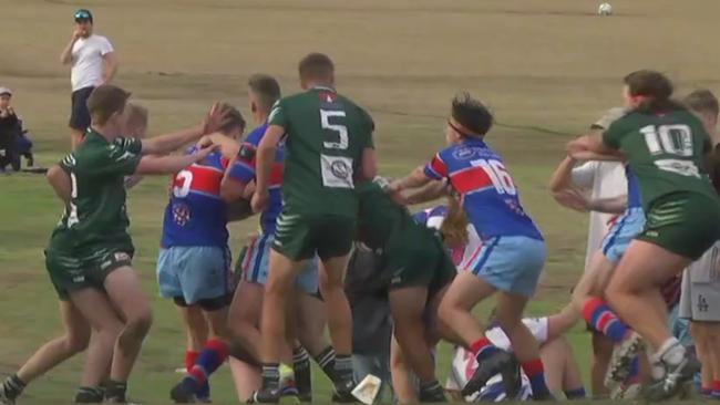 Video grabs of a junior rugby league brawl between Engadine and Como.