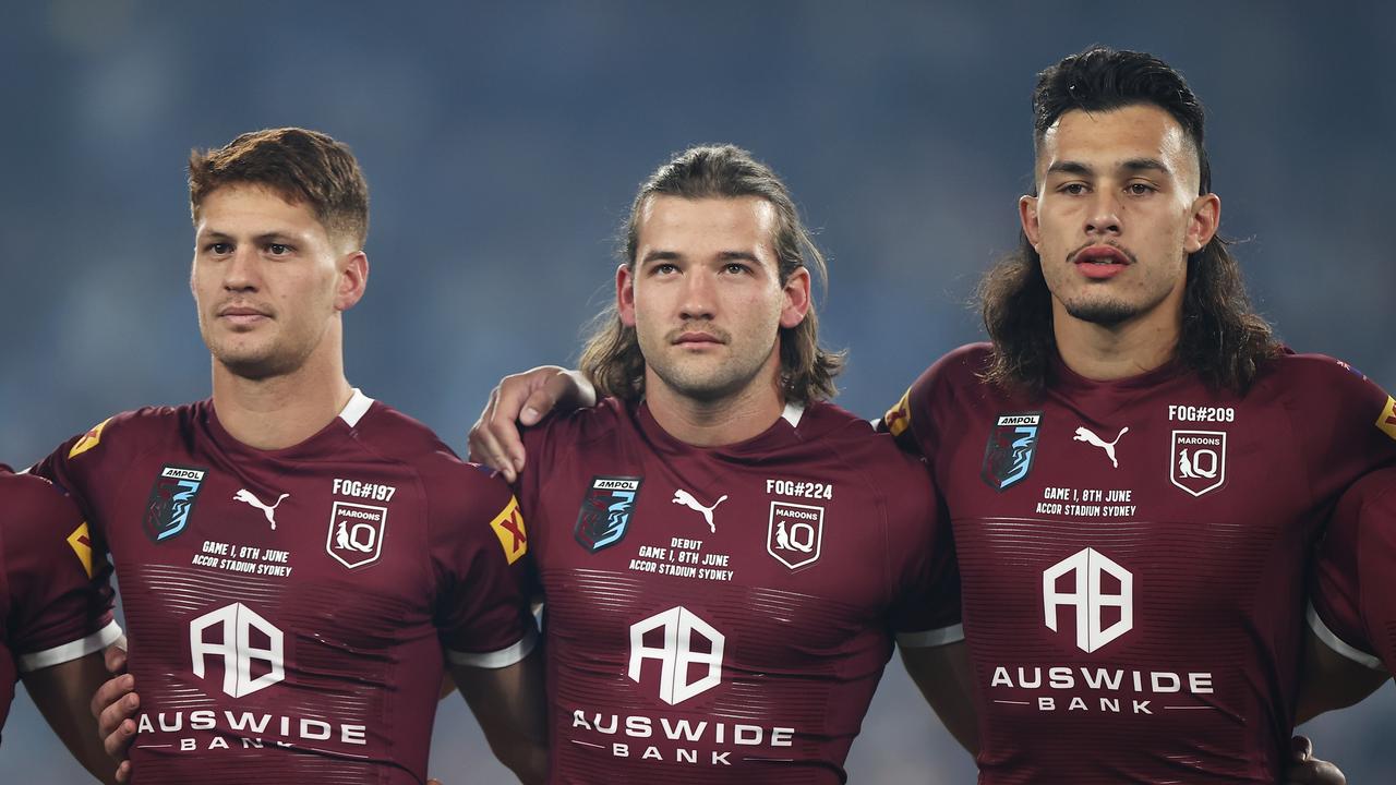 Pat Carrigan had a dream Origin debut, terrorising the Blues as he ran for 165 metres and made 27 tackles after coming off the bench. Picture: Getty Images.