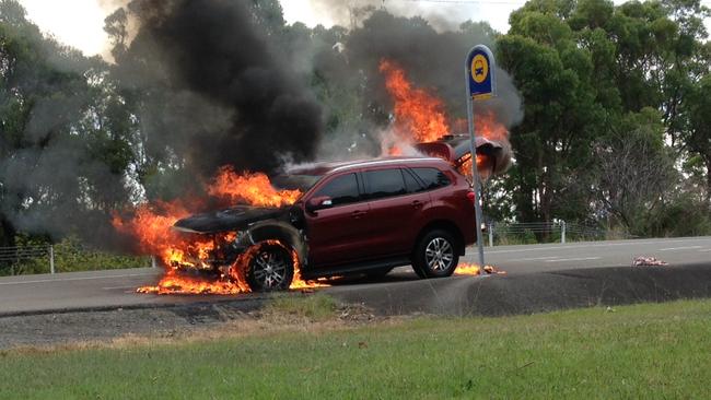 2015 Ford Everest catches fire while being road tested by CarsGuide journalist Peter Barnwell. Picture: Supplied