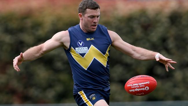 Whitefriars playing-coach Kristan Height in action in the VAFA (Div 2) Grand Final between Whitefriars and Brunswick in Box Hill. Picture: Andy Brownbill