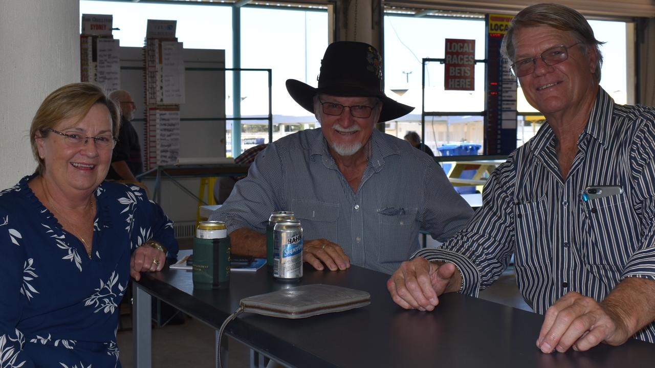 Maria Bargenquast, Russell Bargenquast and Ian Frampton at the Gympie Times Ladies Race Day 2021. Photo: Elizabeth Neil