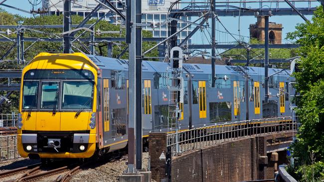 A new Waratah class train — like the one involved in the Richmond crash — approaches Central Station.