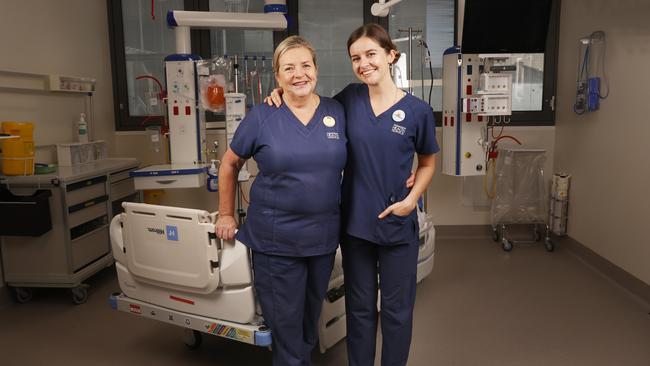 Ali Lewis with daughter Steph Lewis who are both registered nurses and work together in ICU at the Royal Hobart Hospital together. International Day of the Nurse will this year land also on Mother's Day. Picture: Nikki Davis-Jones