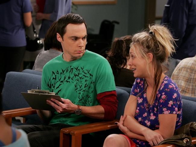 Australia’s number one comedy ... Jim Parsons, as Sheldon Cooper, and Kaley Cuoco-Sweeting (Penny) in a scene from The Big Bang Theory. Picture: Supplied