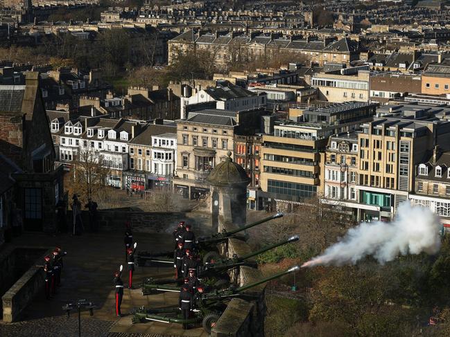 Saluting troop 12th Regiment Royal Artillery during a 21 Gun Salute fired from Edinburgh Castle to mark the 76th birthday of King Charles III. Picture: Getty Images