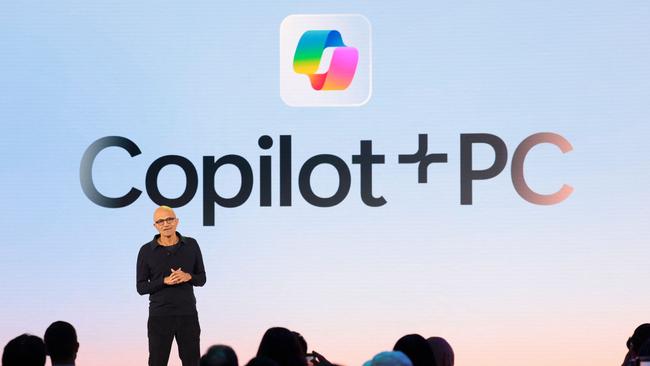 Microsoft chairman and chief executive Satya Nadella launches Copilot+ PCs in Seattle last year.