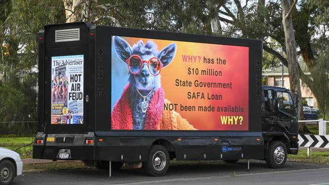 A protest truck operated by Air Apartment residents. Picture: Mark Brake