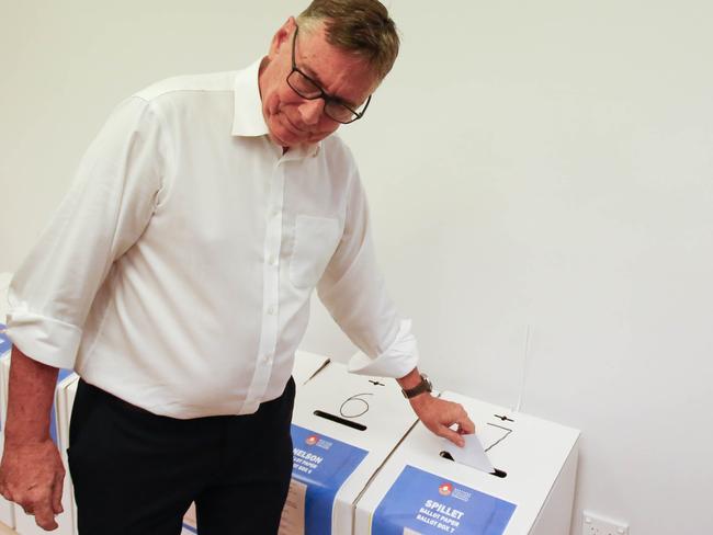 Territory Alliance leader Terry Mills voted early at Palmerston Shopping Centre. Picture GLENN CAMPBELL