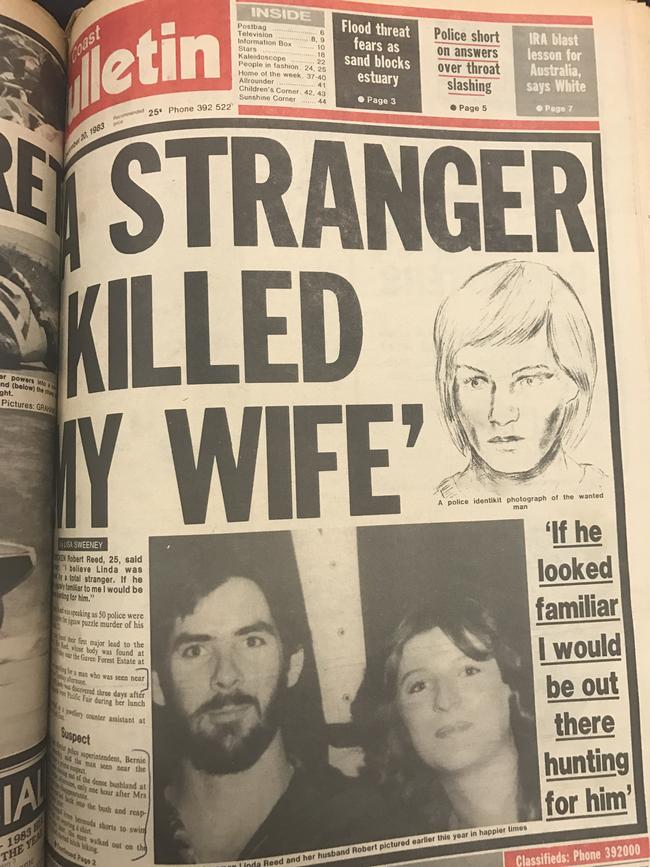 Front pages from the 1980s, after Linda Reed was murdered.