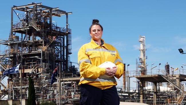 Employee Carly Pyle, at Viva Energy's Geelong refinery. Picture: Aaron Francis