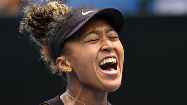 Naomi Osaka celebrates after advancing to the third round of a grand slam for the first time since 2022. Picture: Paul Cook / AFP