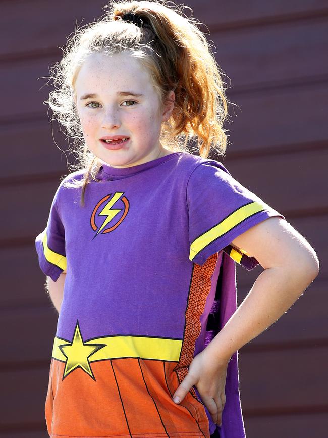 Indyana Wedderburn, 9, wearing the 'Supertee'. Picture: Toby Zerna