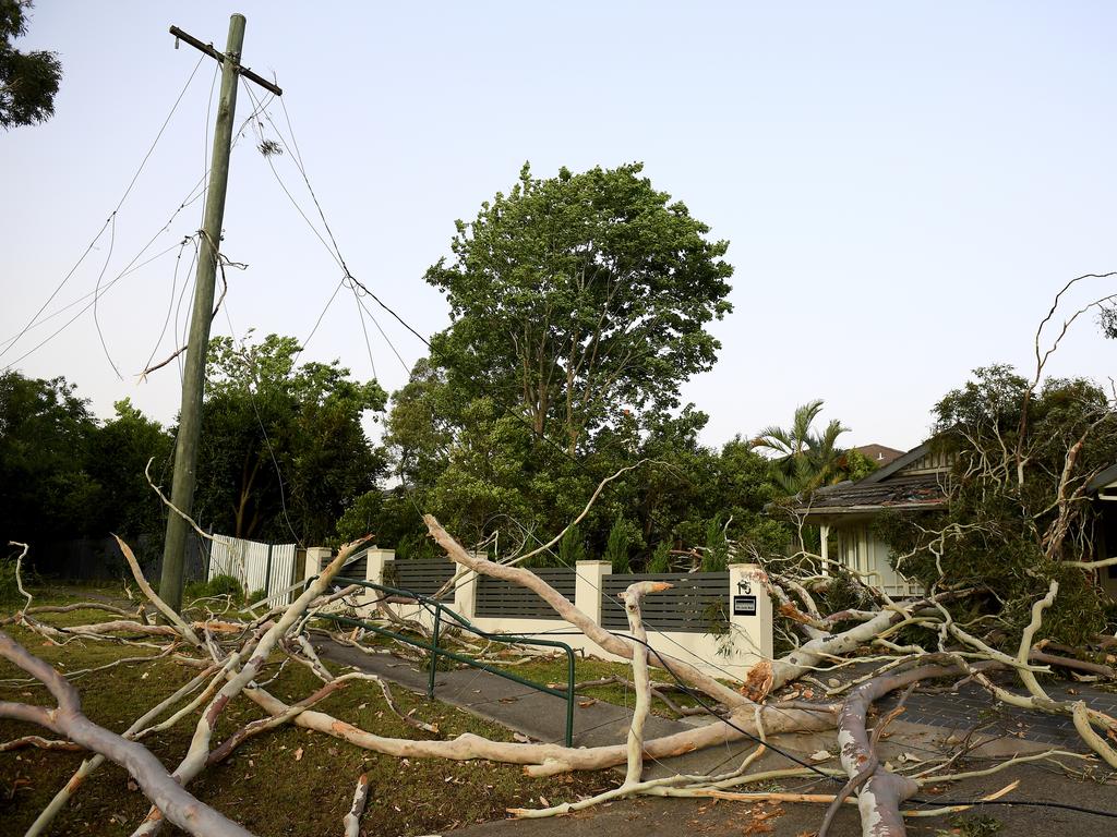 Storm damage is seen in Gordon, north of Sydney, Tuesday, November 26, 2019. A severe fast moving thunderstorm has passed over Sydney resulting in fallen trees and downed power lines in several Sydney suburbs. (AAP Image/Dan Himbrechts)