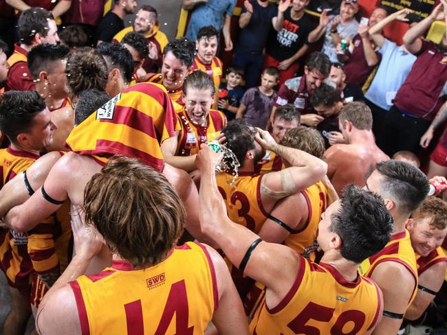 Nunawading players get into party mode. Picture: Davis Harrigan 