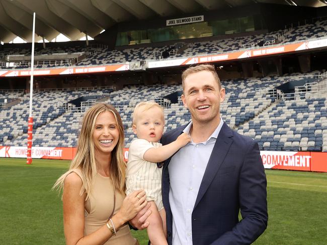 Brit Joel and Joey Selwood at the Kardinia Park new Joel Selwood stand opening. Picture: Alison Wynd