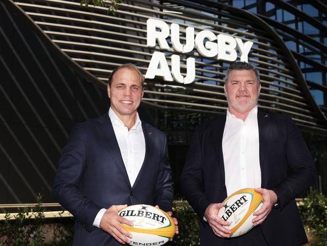 Rugby Australia CEO Phil Waugh and Rugby Australia Chairman Daniel Herbert have addressed their financial issues. Picture: Matt King/Getty Images