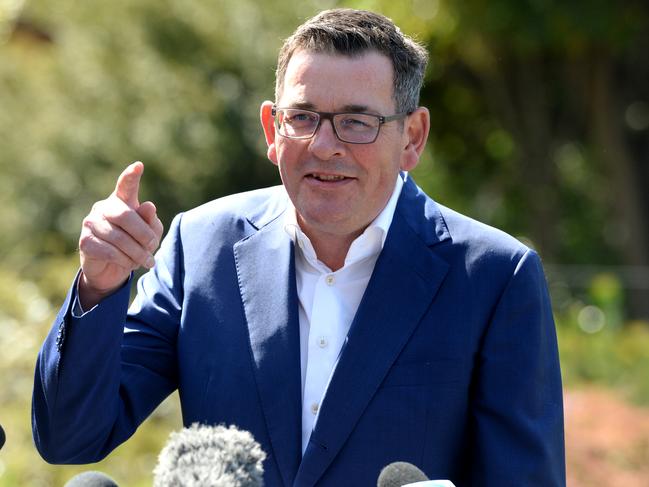 MELBOURNE, AUSTRALIA - NewsWire Photos SEPTEMBER 26, 2023: Victorian Premier Daniel Andrews announces his resignation at Parliament House in Melbourne, watched on by his wife Catherine and kids. Picture: NCA NewsWire / Andrew Henshaw