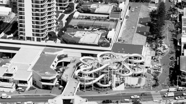 Grundy's Surfers Paradise, The Paradise Centre and Cavill Mall in the early 1980s.