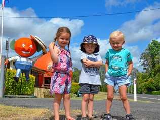 LITTLE HELPERS: Gayndah kindergarten's Evie and Parker Holden, and Oliver Rackemann, are on a mission to raise money for Gay Dan's restoration. Picture: Felicity Ripper