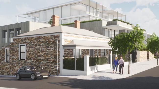 A five-storey Brougham Pl development that will include 11 penthouses and the restoration of two heritage-listed properties. Pic: James Katsaros