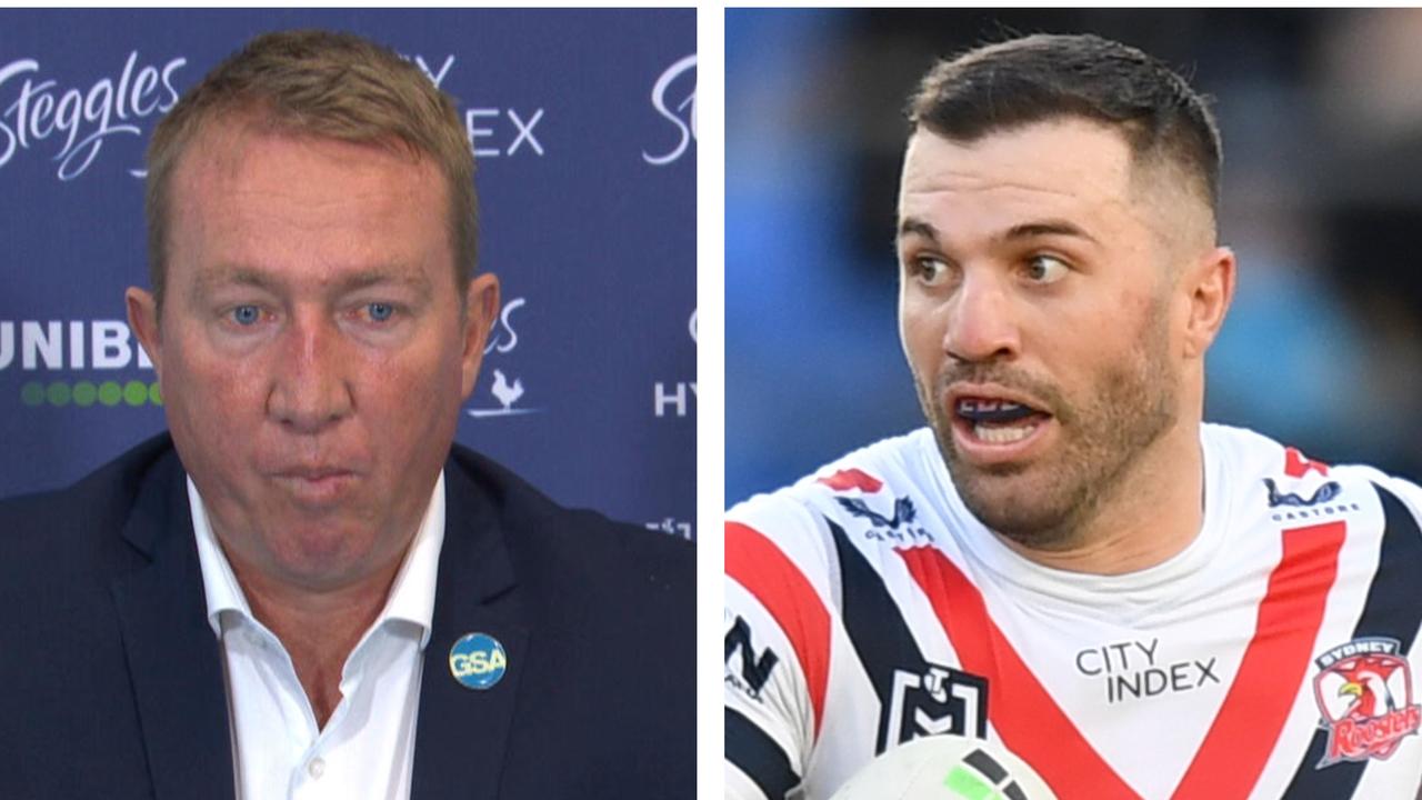Roosters coach Trent Robinson and JAmes Tedesco.