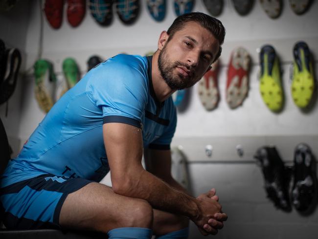 SYDNEY, AUSTRALIA - NOVEMBER 12: A-League footballer Kosta Barbarouses of Sydney FC poses at Macquarie Park Training Ground on November 12, 2019 in Sydney, Australia. (Photo by Mark Metcalfe/Getty Images)