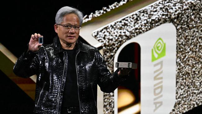 Nvidia CEO Jensen Huang speaks at the Consumer Electronics Show (CES) in Las Vegas. Picture: Patrick T. Fallon/AFP