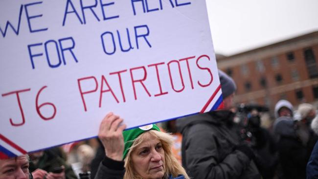 Sandy Weir, who was released from prison in February, shows her support for those being released in Washington, DC, on Wednesday. Picture: AFP