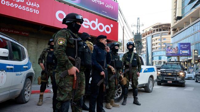 Palestinian Authority security forces patrol Jenin in the Israel-occupied West Bank on December 16 to maintain security after the arrests of several militants. Picture: AFP