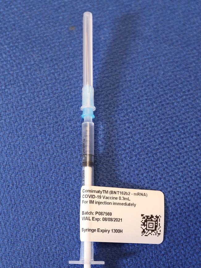 Normal needles make it difficult for health workers to get six vaccine doses out of each Pfizer vial. Picture: Annette Dew