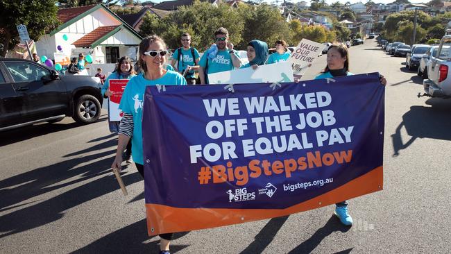 Childcare workers protest for higher wages last year. (Pic: Richard Dobson)