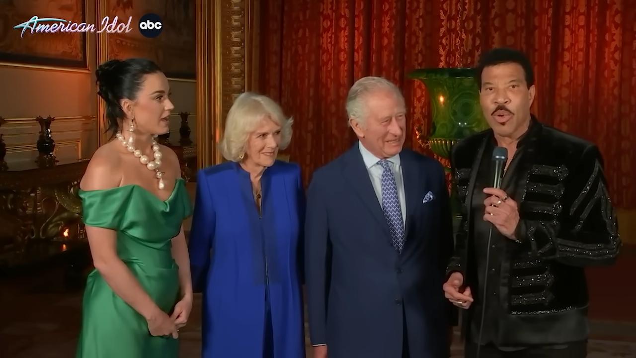 King Charles and Queen Camilla appear on American Idol with Katy Perry and Lionel Richie. Picture: American Idol/YouTube