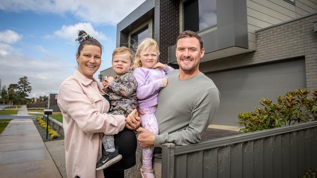 Scott and Hana Baker are selling their house in Ballarat, the federal electorate where property prices have increased the most since in Victoria since the last federal election, with their kids Seth (2) and Honara (5). Picture: Jake Nowakowski