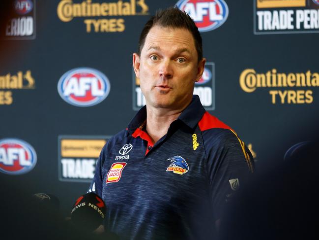 MELBOURNE, AUSTRALIA - OCTOBER 09: Justin Reid, List Manager of the Crows speaks with media during the 2023 Continental Tyres AFL Trade Period at Marvel Stadium on October 09, 2023 in Melbourne, Australia. (Photo by Michael Willson/AFL Photos via Getty Images)